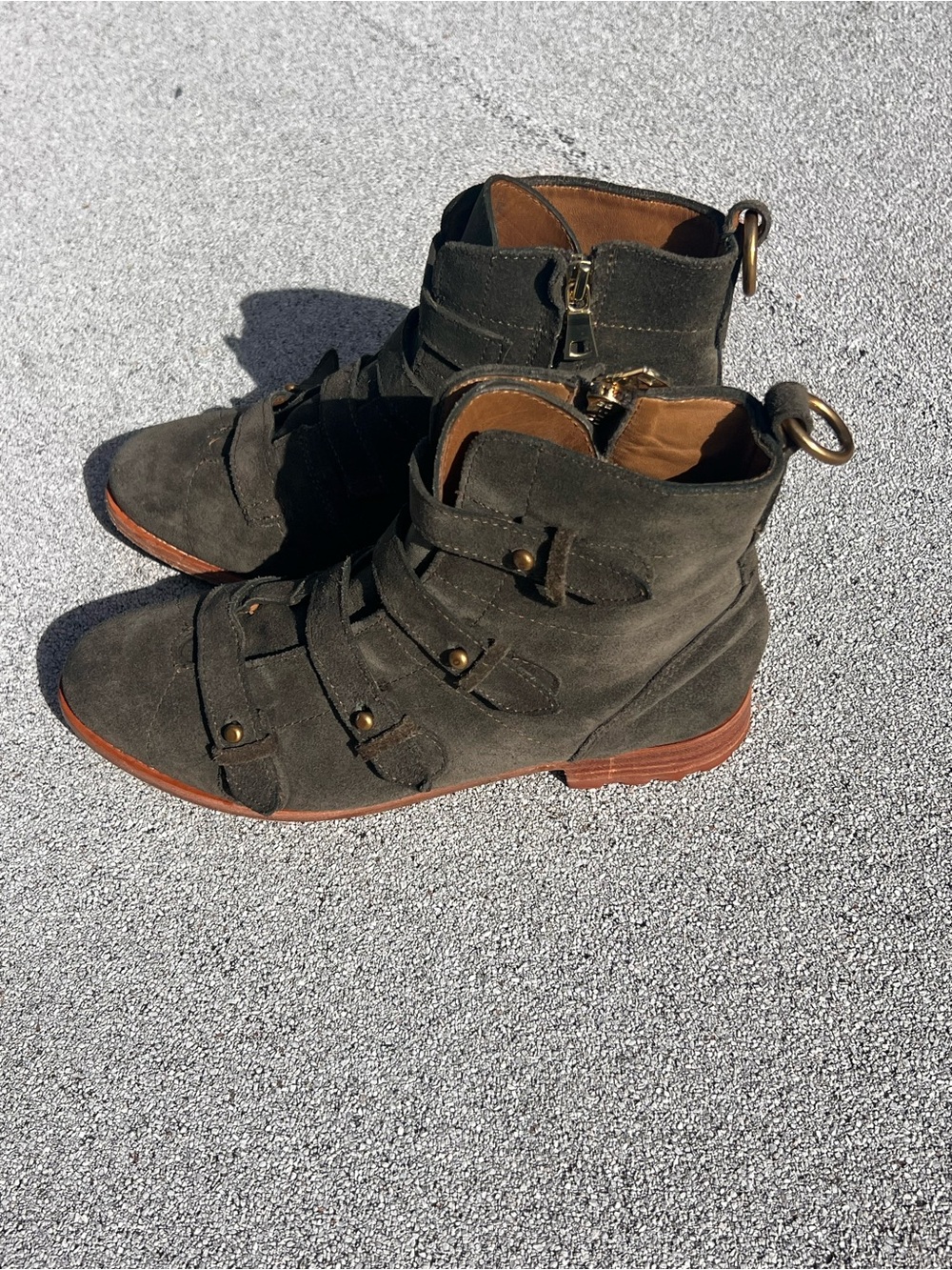 NEW Calleen Cordero stylish ankle brass detail - Olive Suede Lace-Up Boots 8.5